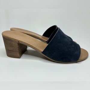 A. Giannetti Dark Blue Suede Slip On Open Round Toe Block Heel Mule Size 8.5